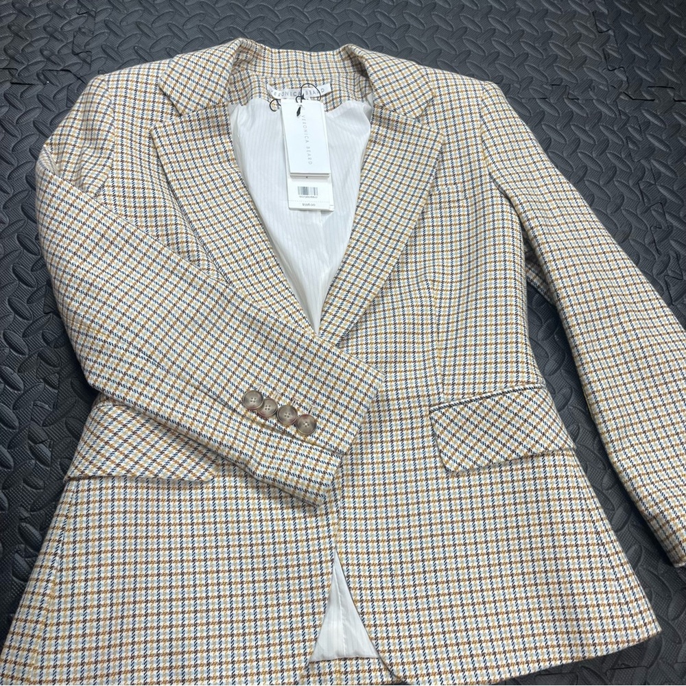 VERONICA BEARD Schoolboy Dickey Jacket Camel Ivory Plaid Blazer Womens Size 4 - Picture 8 of 9